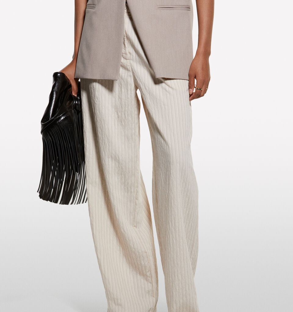 Calças branco nata riscadas - calças palazzo para mulher - Branco Nata | Sisley image number 3